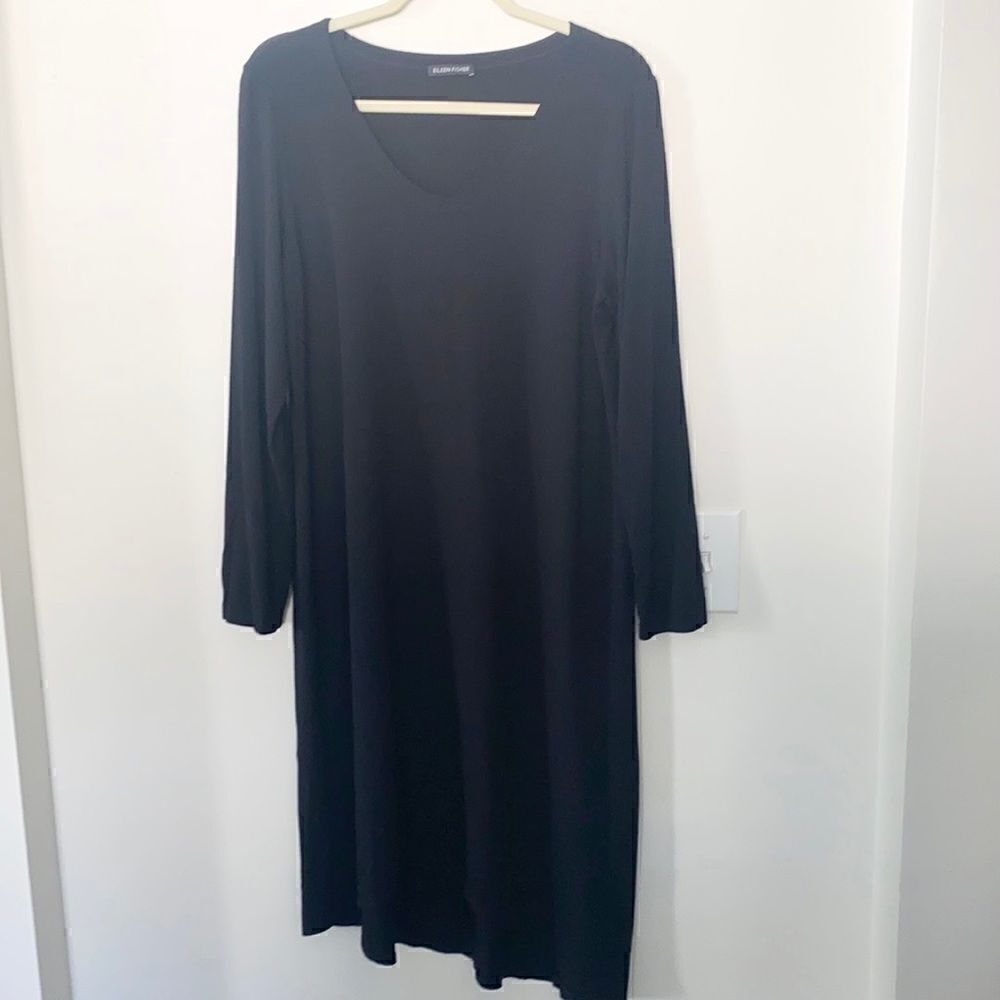 Eileen Fisher Black Asymmetric Midi Dress L